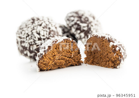 Coconut chocolate balls isolated on white background. 96345951