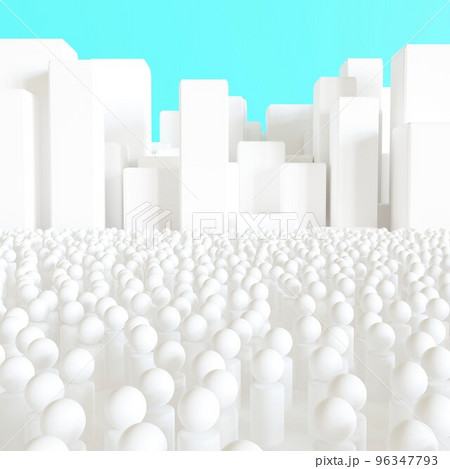 3D背景素材:青空をバックにした高層ビル群とあふれかえる人々 3D背景素材:青空をバックにした高層ビル群とあふれかえる人々 96347793