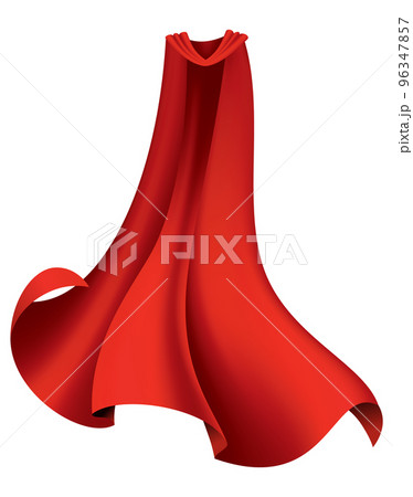 Superhero red cape in front view. Scarlet fabric silk cloak. Mantle costume or cover cartoon vector illustration 96347857