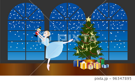 くるみ割り人形とクララとクリスマスツリー_背景あり2 96347895