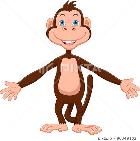 cartoon cute monkey waving on white background 96349102