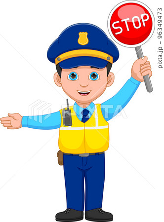 Young Police Officer Holding Stop Sign 96349473