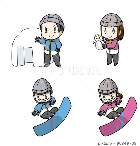 雪遊びをする男女のおとな4パターン 96349709