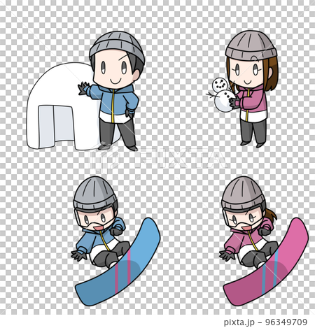 雪遊びをする男女のおとな4パターン 96349709