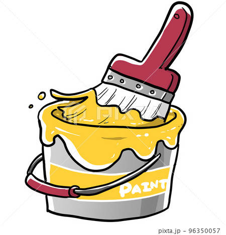 シンプルな黄色いペンキと刷毛のイラスト素材