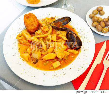 Appetizer cooked fried cuttlefish with spicy sauce 96350119