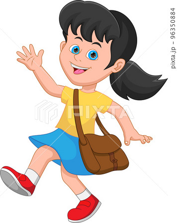 cute girl waving cartoon on white background 96350884
