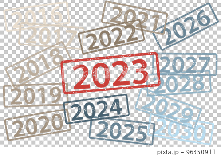 2023 年及之前和之後的郵票。每個都是矢量數據。 2023 年及之前和之後的郵票。每個都是矢量數據。 96350911