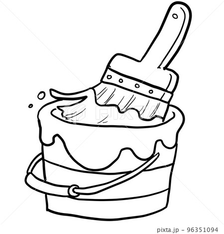 シンプルなペンキと刷毛の線画のイラスト素材
