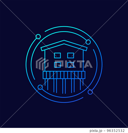 Stilt house line icon, building on stilts vector 96352532