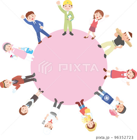 働く人_円形に立つ_ピンク色_全身 働く人_円形に立つ_ピンク色_全身 96352723