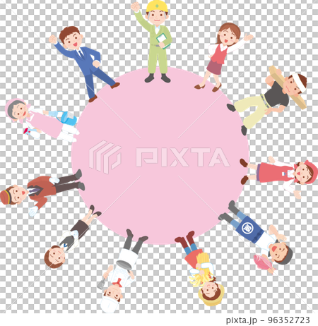 働く人_円形に立つ_ピンク色_全身 働く人_円形に立つ_ピンク色_全身 96352723