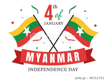 Celebrating Myanmar Independence Day on January 4th with Flags in Flat Cartoon Background Hand Drawn Templates Illustration Celebrating Myanmar Independence Day on January 4th with Flags in Flat Cartoon Background Hand Drawn Templates Illustration 96352781