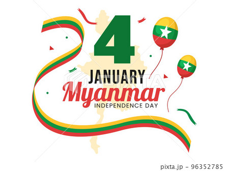 Celebrating Myanmar Independence Day on January 4th with Flags in Flat Cartoon Background Hand Drawn Templates Illustration Celebrating Myanmar Independence Day on January 4th with Flags in Flat Cartoon Background Hand Drawn Templates Illustration 96352785