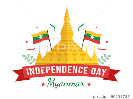 Celebrating Myanmar Independence Day on January 4th with Flags in Flat Cartoon Background Hand Drawn Templates Illustration 96352787