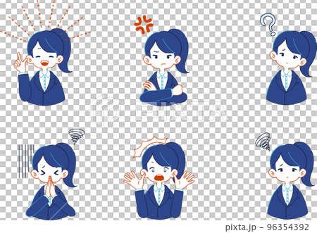スーツを着ている人物の様々な表情のイラストセット 96354392