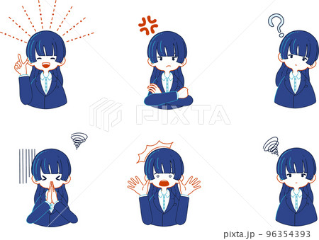 スーツを着ている人物の様々な表情のイラストセット 96354393
