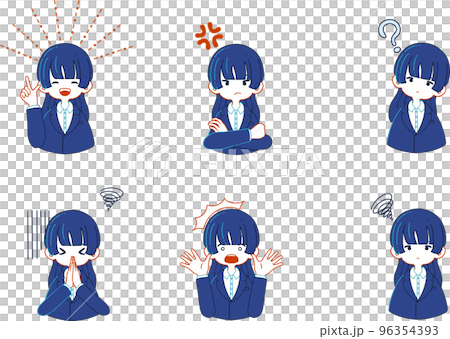 スーツを着ている人物の様々な表情のイラストセット 96354393