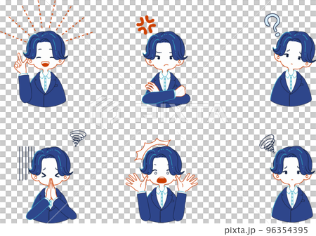 スーツを着ている人物の様々な表情のイラストセット 96354395