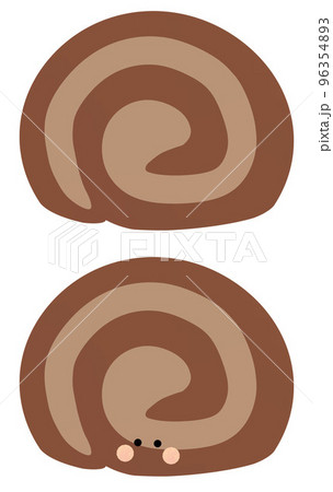 チョコレートロールケーキ　断面　顔ありと顔なし 96354893