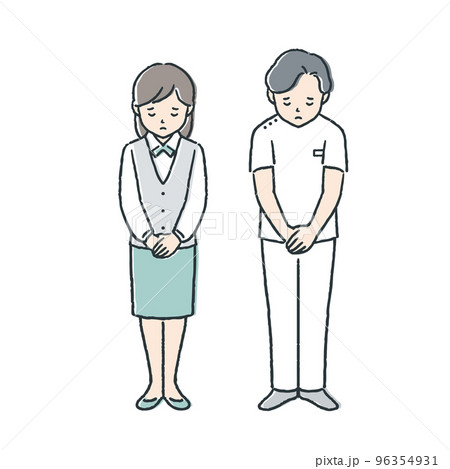 医師と受付の女性／お詫びをする 96354931