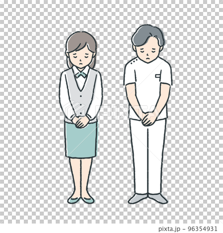 医師と受付の女性／お詫びをする 96354931