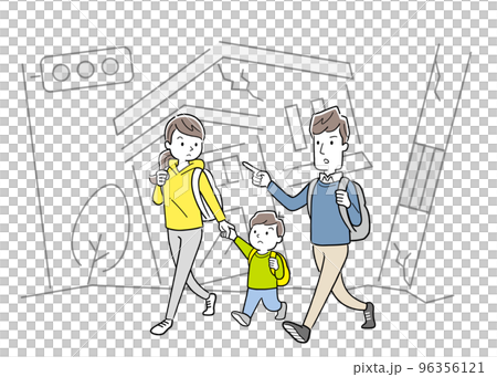 矢量圖素材：災後疏散的家庭 96356121