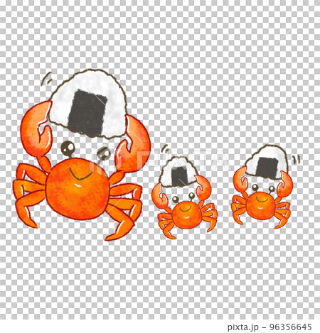 Parent and child crab carrying rice balls 96356645