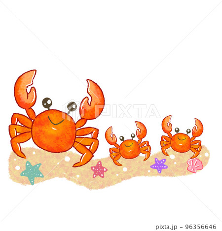 砂浜を歩く三匹の蟹さん 96356646