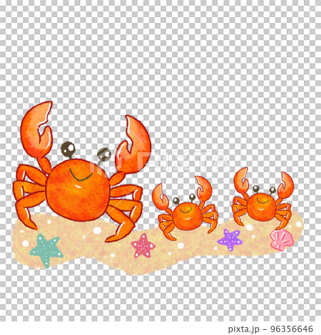 Three crabs walking on the sandy beach 96356646