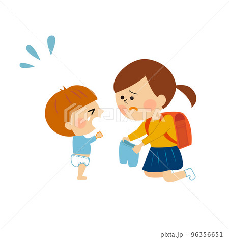 幼い兄弟のせわをする子供 96356651