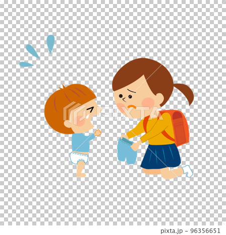幼い兄弟のせわをする子供 96356651