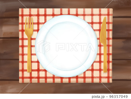 色鉛筆 水彩 手描き風 天然木テーブルと食器のイラスト 色鉛筆 水彩 手描き風 天然木テーブルと食器のイラスト 96357049