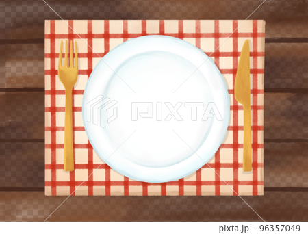色鉛筆 水彩 手描き風 天然木テーブルと食器のイラスト 色鉛筆 水彩 手描き風 天然木テーブルと食器のイラスト 96357049