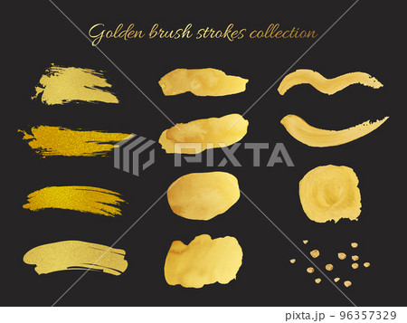 金色のブラシのストロークセット(ベクターイラスト) 96357329
