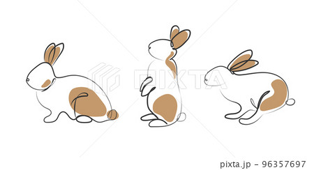Continuous line drawing of rabbit set, vector minimalistic simple hand-drawn. (Happy Chinese New Year 2023, year of the rabbit). vector design. 96357697