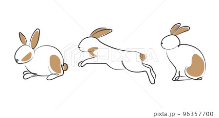 Continuous line drawing of rabbit set, vector minimalistic simple hand-drawn. (Happy Chinese New Year 2023, year of the rabbit). vector design. 96357700