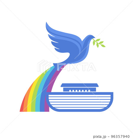 Biblical illustration. The ark of salvation and a dove with an olive branch. 96357940