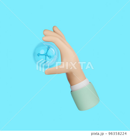 3d hands holding water molecule or atom for science isolated on blue background. Abstract structure chemical, liquid bubble, 3d render illustration 3d hands holding water molecule or atom for science isolated on blue background. Abstract structure chemical, liquid bubble, 3d render illustration 96358224