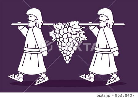 Two Spies of Israel Carrying Grapes of Canaan Cartoon Graphic Vector 96358407