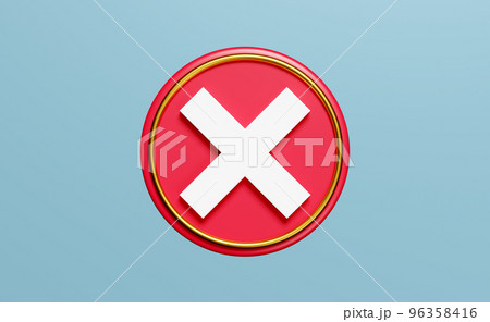 3d cross check mark icon isolated on blue background. tick marks symbols concept, 3d render illustration 96358416