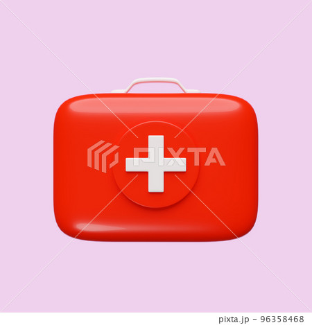 3d red first aid kit icon isolated on pink background. 3d render illustration 96358468
