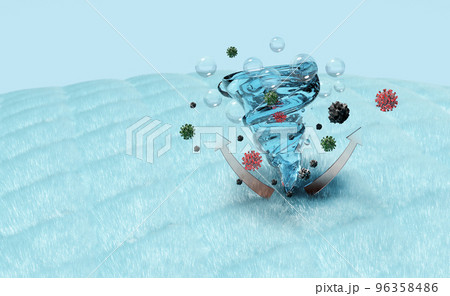 3d advertising illustration clean with washing powder, show washing with a whirlpool, vortex, water rotating on the fabric fiber surface,  liquid detergent, 3d render, isolated on blue background 3d advertising illustration clean with washing powder, show washing with a whirlpool, vortex, water rotating on the fabric fiber surface,  liquid detergent, 3d render, isolated on blue background 96358486