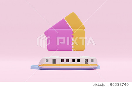 3d sky train transport ticket booking, summer railroad travel service, planning traveler tourism isolated on pink background. 3d render illustration 3d sky train transport ticket booking, summer railroad travel service, planning traveler tourism isolated on pink background. 3d render illustration 96358740