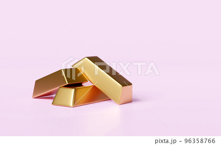 Gold bars pile icon 3d isolated on pink background. investment or business finance, loan concept, 3d render illustration Gold bars pile icon 3d isolated on pink background. investment or business finance, loan concept, 3d render illustration 96358766