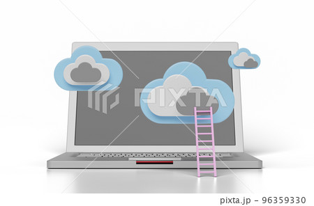 3d laptop computer with cloud, ladder isolated 3d laptop computer with cloud, ladder isolated 96359330