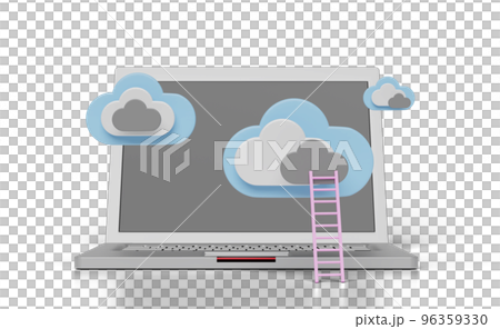 3d laptop computer with cloud, ladder isolated 3d laptop computer with cloud, ladder isolated 96359330