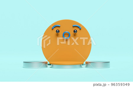 Orange podium empty with face shape, geometric shapes in blue composition for modern stage display and minimalist mockup, abstract showcase background. Concept 3d illustration or 3d render Orange podium empty with face shape, geometric shapes in blue composition for modern stage display and minimalist mockup, abstract showcase background. Concept 3d illustration or 3d render 96359349