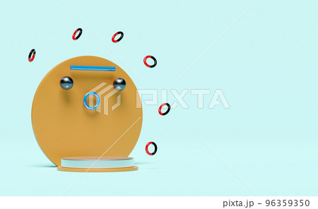 silver podium empty with face shape, geometric shapes in blue composition for modern stage display and minimalist mockup, abstract showcase background. Concept 3d illustration or 3d render 96359350