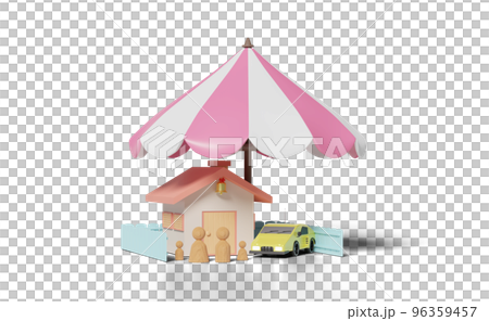 3d house with wooden doll figures family, umbrella, car 3d house with wooden doll figures family, umbrella, car 96359457